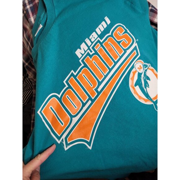 VTG 95 Starter Miami Dolphins NFL Graphic T-Shirt L Teal Cotton Made In USA - Picture 6 of 7